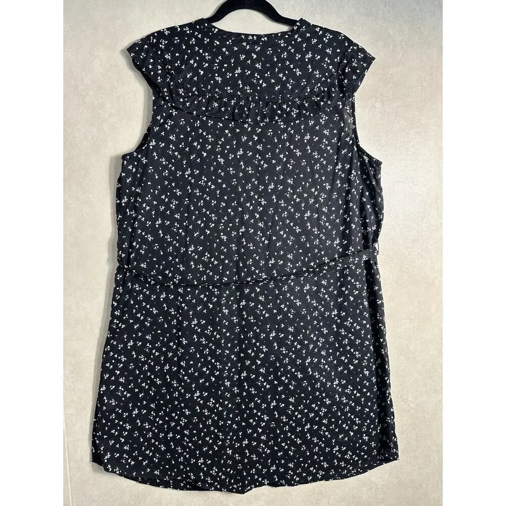 Old Navy Size X Large Black White Floral Cap Sleeve Ruffle Button Shirt Dress - Picture 2 of 9